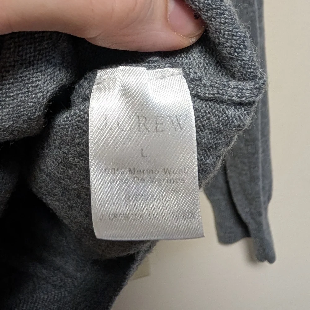J.Crew Merino Wool Gray V-Neck Sweater L Classic Lightweight Knit